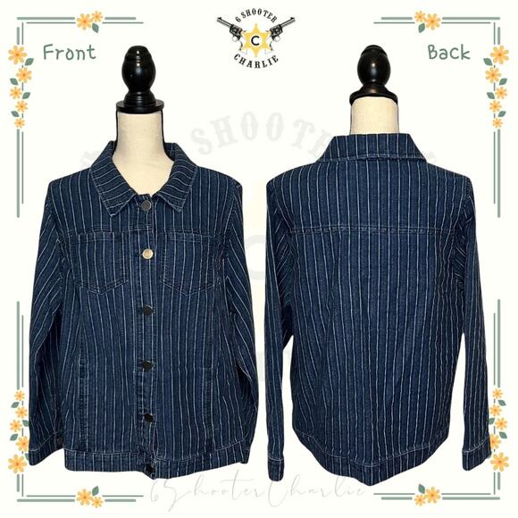 CJ Banks Button Up Engineer Stripe Jean Jacket Blue Pinstripe Size XL Pockets - Picture 1 of 7